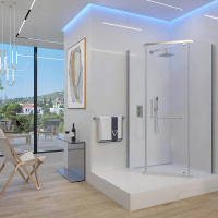 Душевой угол распашной пятиугольный(трапеция) RV36-80-01-C5 800х800х1950 Цвет профиля Хром Стекло Прозрачное Veconi